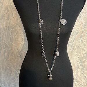 Lane Bryant Silver Tone Charm Medallion Necklace 42”+5”